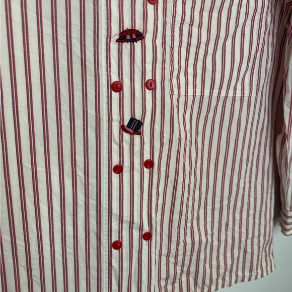 Vintage Betty Barclay Red White Striped hat embroidery Button-Up Shirt size 12 - Picture 4 of 12